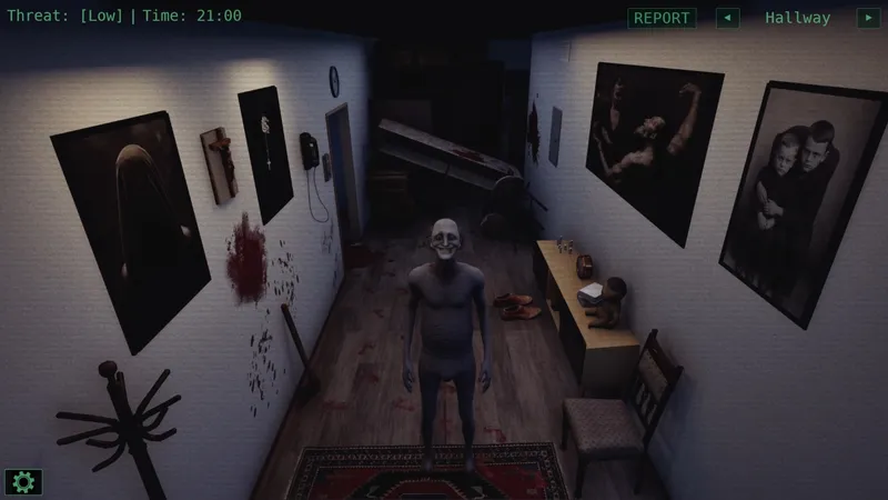 Hallway camera feed with a Watcher anomaly