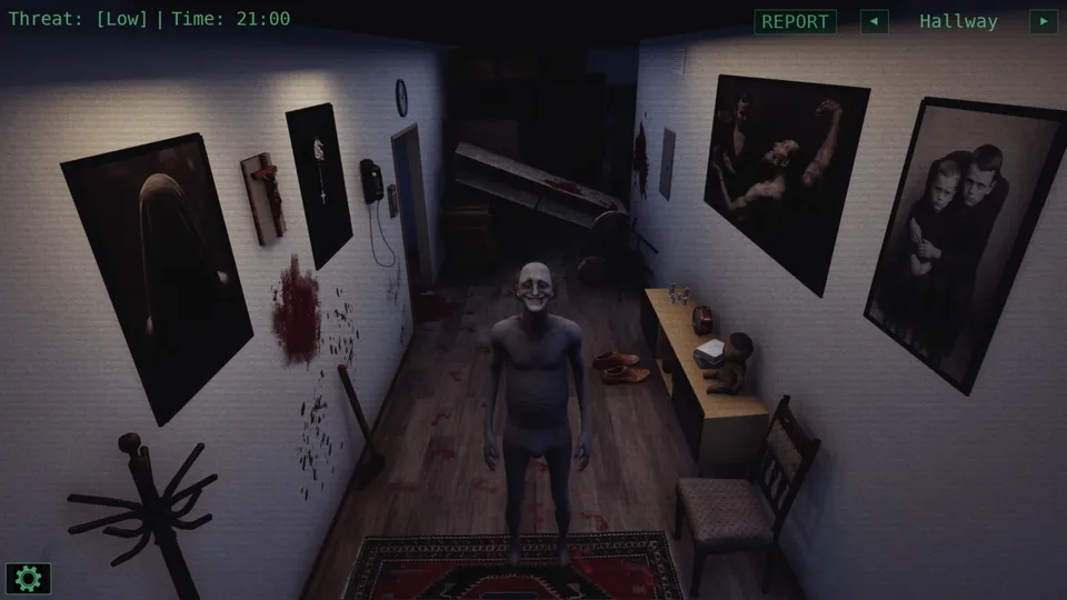 Hallway camera feed with a Watcher anomaly