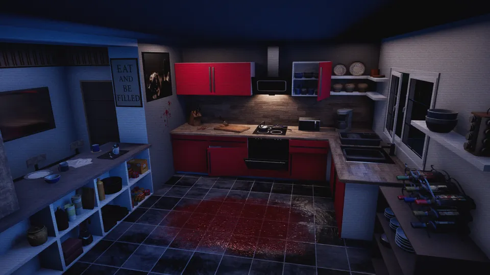Kitchen camera feed with a blood flow anomaly